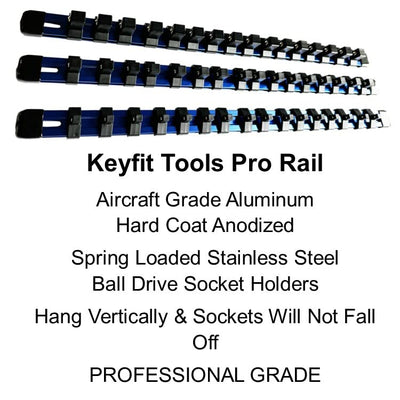 Keyfit Tools Aircraft Grade Aluminum Socket Holder Organizer 6 Piece Set Includes 1/4" 3/8" 1/2" Drive Rails & Socket Extension Adapter Swivel Rails Keyfit Tools Aircraft Grade Aluminum Socket Holder Organizer 6 Piece Set Includes 1/4" 3/8" 1/2" Drive Rails & Socket Extension Adapter Swivel Rails
