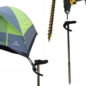 Keyfit Tools All Terrain Tent Stake (8 Pack) Screw in Tent Stake Ground Anchor with Secura Strap for Extreme Winds Secure Tarps Fish Houses Hunting