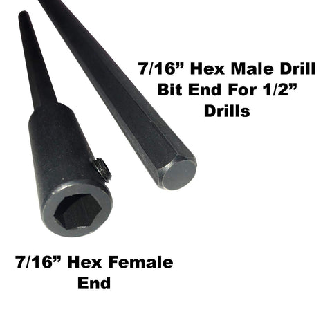 Hex Extension 7/16 Inch X 7/16 Inch X 12" Long For 1/2" Drills 7/16 Male Hex End X 7/16 Female Hex End With Set Screw 12 Inch Long Double It Up