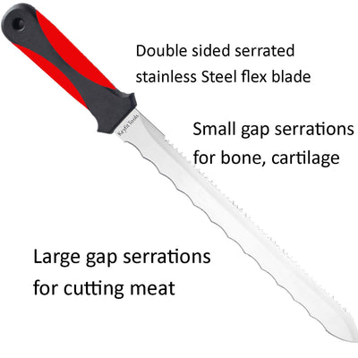 Keyfit Tools DOUBLE SIDED SERRATED STAINLESS STEEL CARVING KNIFE, Carver/Slicer Turkey, Ham, Prime Rib, Roast Beef, Chicken Carving Knife