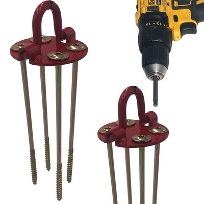 Keyfit Tools GROUNDHAWG (4 pack) Hard Pan Spiral Screw In Ground Anchors 4 Self Cutting 10" Screws W/Each Anchor Plate Low Profile D Ring Anchor