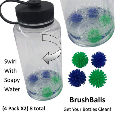 Keyfit Tools BrushBalls (4 pk X2) 8 Total Water Bottle Cleaning Brush Balls Reusable Water Bottles For Sports Drinks & Protein Shakes Cycling Fitness