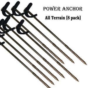 Keyfit Tools All Terrain Tent Stake (8 Pack) Screw in Tent Stake Ground Anchor with Secura Strap for Extreme Winds Secure Tarps Fish Houses Hunting