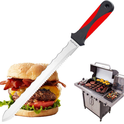 Keyfit Tools Grill Accessories Grilling Knife 2 Sided Serrated Stainless Steel Great for Cutting On The BBQ Cut Through Jumbo Hamburgers W/O Smashing The Buns