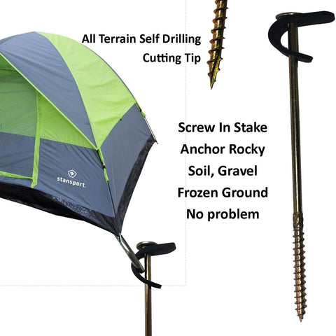 Keyfit Tools All Terrain Tent Stake (8 Pack) Screw in Tent Stake Ground Anchor with Secura Strap for Extreme Winds Secure Tarps Fish Houses Hunting