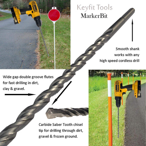 Keyfit Tools 12" Stainless Steel Contractor Grade MarkerBit Driveway Marker Installation Drill Bit Easily Drill in Driveway Markers Stakes reflectors
