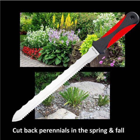 Spartan Garden Knife Perennial Splitter Divider Super Sharp Double Sided Serrated Stainless Steel 8” Blade, 5” Ergonomic Rubber Handle, Hori  Knife