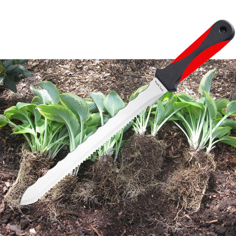 Spartan Garden Knife Perennial Splitter Divider Super Sharp Double Sided Serrated Stainless Steel 8” Blade, 5” Ergonomic Rubber Handle, Hori  Knife